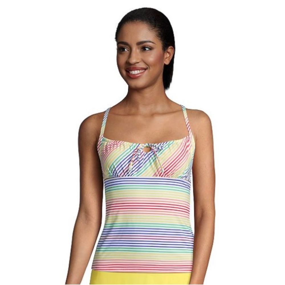 Women's Lands' End UPF 50 Tie-Front Underwire Bust Enhancer Tankini Top size 6
